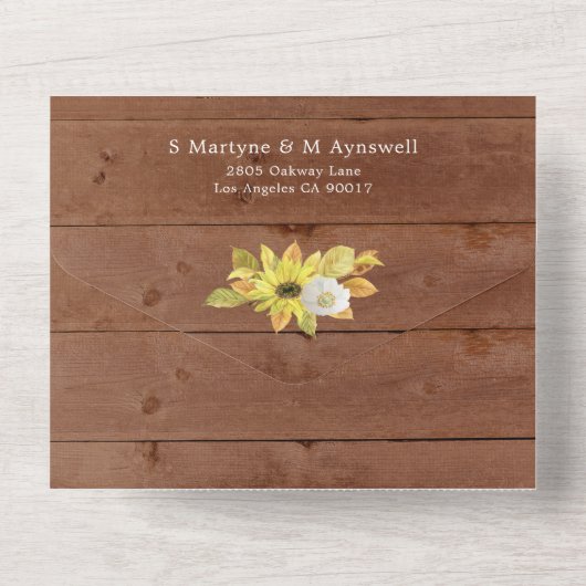 Rustikaler Fall Sonnenblume Laternenleuchten Holzv All In One Einladung (Rückseite)