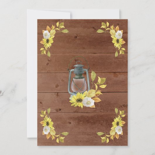 Rustikaler Fall Sonnenblume Laternenleuchten Holzv Einladung (Rückseite)