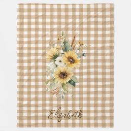 Rustikaler Fall Sonnenblumen Brown Gingham Persona Fleecedecke