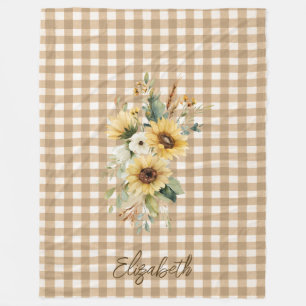 Rustikaler Fall Sonnenblumen Brown Gingham Persona Fleecedecke