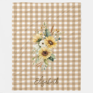 Rustikaler Fall Sonnenblumen Brown Gingham Persona Fleecedecke
