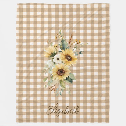 Rustikaler Fall Sonnenblumen Brown Gingham Persona Fleecedecke (Vorderseite)