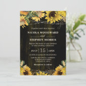 Rustikaler Fall Sonnenblumen Holz und Lichter Hoch Einladung (Stehend Vorderseite)