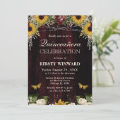 Rustikaler Fall Sonnenblumen Holz und Lichter Quin Einladung (Stehend Vorderseite)