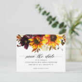 Rustikaler Fall Sonnenblumenhochzeit retten Datum Ankündigungspostkarte (Stehend Vorderseite)