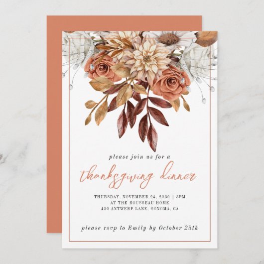 Rustikaler Fall Terracotta Bisque Erntedank Einladung (Vorne/Hinten)