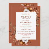 Rustikaler Fall Terracotta Floral QR Code Hochzeit Einladung (Vorne/Hinten)