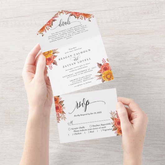 Rustikaler Fall Terracotta Herbsthochzeit All In One Einladung (Abreißen)