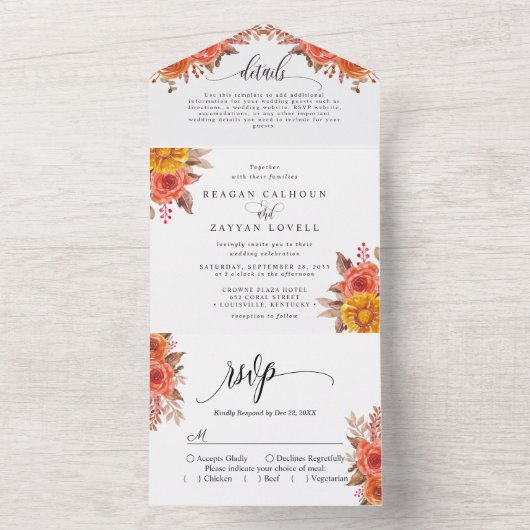 Rustikaler Fall Terracotta Herbsthochzeit All In One Einladung (Innen Boden)