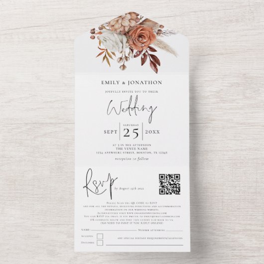 Rustikaler Fall Terracotta Rost Florenz All In One Einladung (Innen Boden)