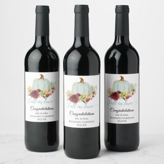 Rustikaler Fall von Liebe Blue Pumpkin Burgundy Fl Weinetikett (Flaschen)