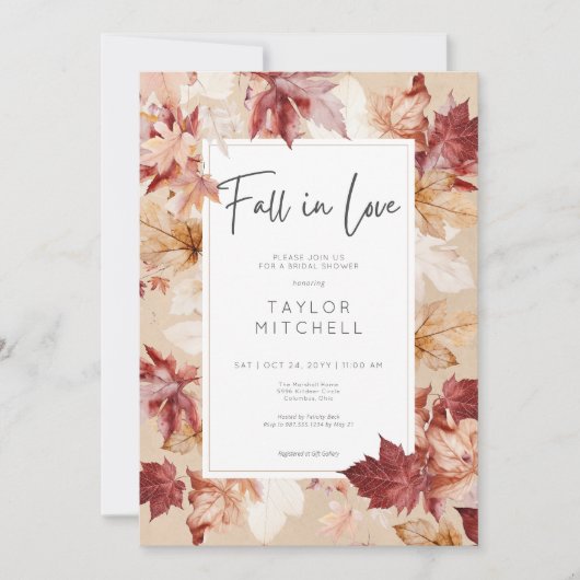 Rustikaler Fall von Liebe Fall Wreath Tan Brautpar Einladung (Vorderseite)