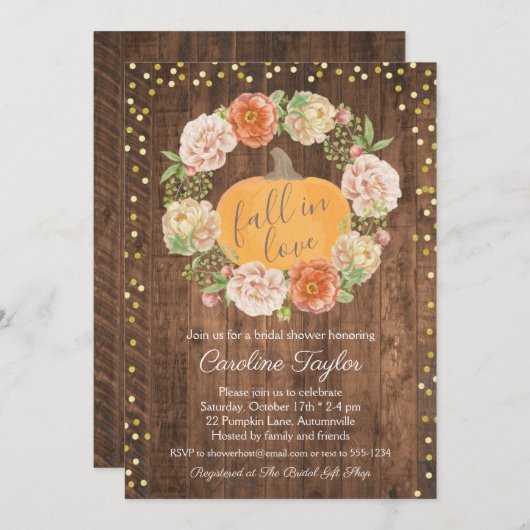 Rustikaler Fall von Liebe Pumpkin Fall Brautparty Einladung (Vorne/Hinten)