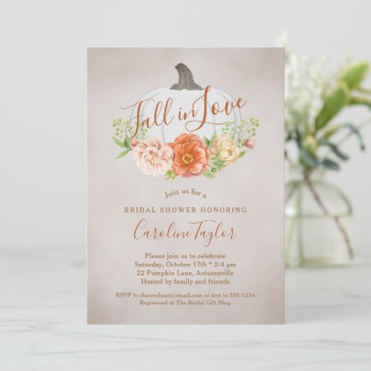 Rustikaler Fall von Liebe Weißkürbis Brautparty Einladung (Stehend Vorderseite)