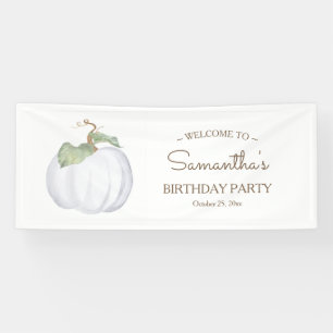 Rustikaler Fall White Pumpkin Geburtstagsbanner Banner
