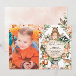 Rustikaler Fall Woodland Floral Wild 1 1. Geburtst Einladung