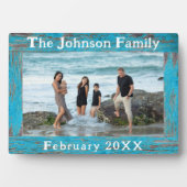 Rustikaler Familienname Foto Blue Wood Frame Fotoplatte (Vorderseite)