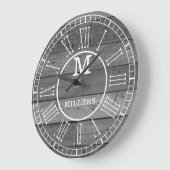 Rustikaler Familienname Graue Panzermonogramm Große Wanduhr (Winkel)