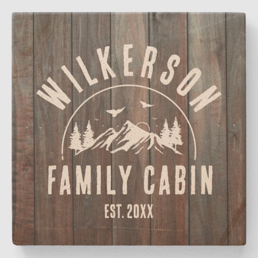 Rustikaler Familienname Hütte Hütte Lounge Steinuntersetzer (Vorderseite)