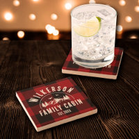 Rustikaler Familienname Hütte Seehaus Rot Kariert