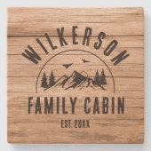 Rustikaler Familienname Kabine Hütte Lodge Retro H Steinuntersetzer (Vorderseite)
