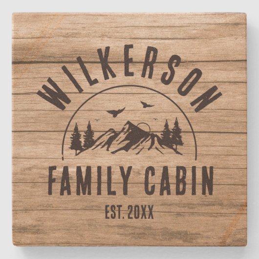 Rustikaler Familienname Kabine Hütte Lodge Retro H Steinuntersetzer (Vorderseite)