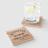 Rustikaler Familienname Kabine Hütte Lodge Retro H Steinuntersetzer (Seitenansicht)