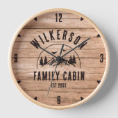 Rustikaler Familienname Kabine Hütte Lodge Retro H Uhr (Vorderseite)