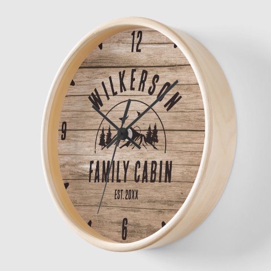 Rustikaler Familienname Kabine Hütte Lodge Retro H Uhr (Winkel)