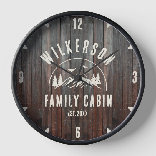 Rustikaler Familienname Kabine Hütte Lodge Retro Uhr (Vorderseite)