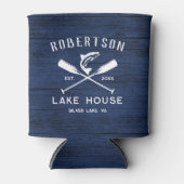 Rustikaler Familienname Lake House Navy Blue Wood Dosenkühler (Vorderseite)