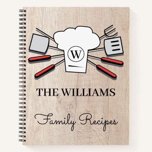 Rustikaler Familienname und Monogram Cookbook Koch Notizblock (Vorderseite)