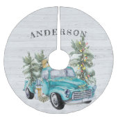 Rustikaler Farm Truck Weihnachtsfamilie Name Baumr Polyester Weihnachtsbaumdecke (Vorderseite)