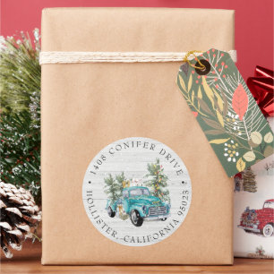 Rustikaler Farmhouse-LKW   Weihnachtsadressetikett Runder Aufkleber