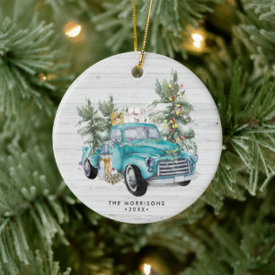 Rustikaler Farmhouse-LKW-Weihnachtsschmuck Keramik Ornament