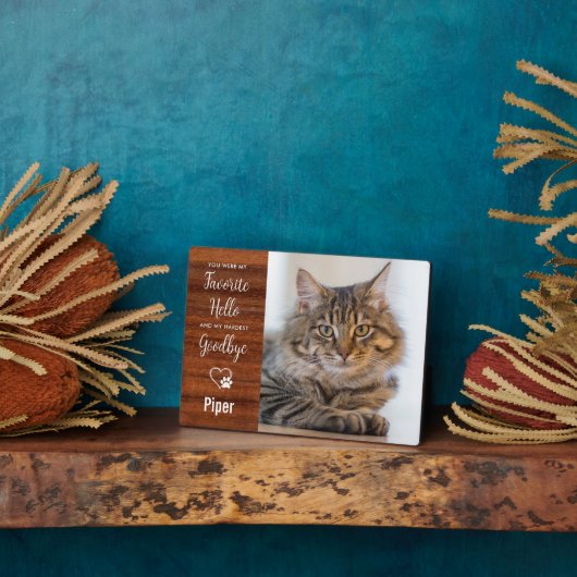 Rustikaler Favorit Hallo Hardest Goodbye Pet Memor Fotoplatte (Seite)