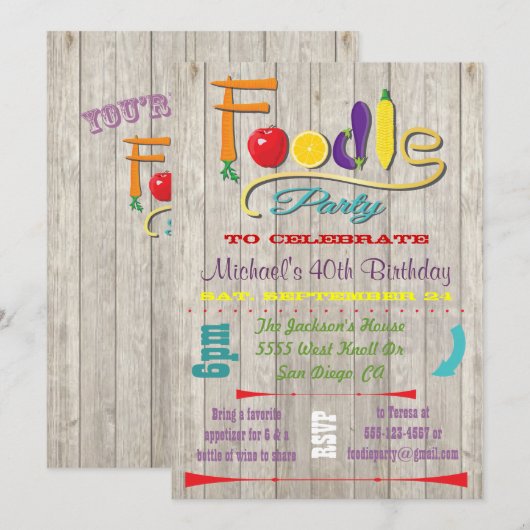 Rustikaler Feinschmecker Party Einladungen (Vorne/Hinten)