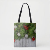 Rustikaler Ferienbaum: Kiefern, Holly & Baubles Tasche (Vorderseite)