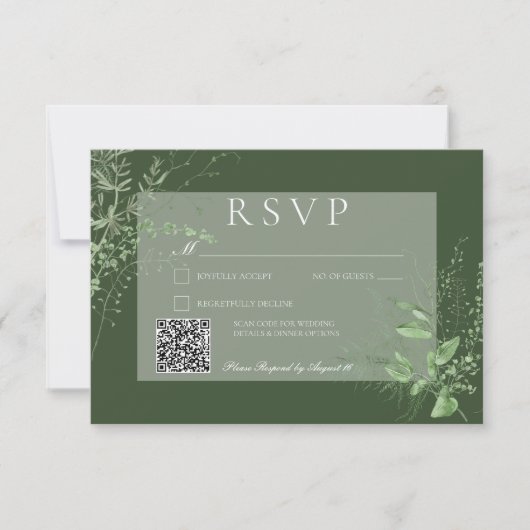 Rustikaler Fern Foliage Emerald Green RSVP Karte (Vorderseite)