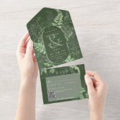 Rustikaler Fern Green Foliage Emerald QR Code All In One Einladung (Abreißen)