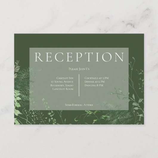 Rustikaler Fern Green Foliage Smaragdgrüner Empfan Begleitkarte (Vorderseite)