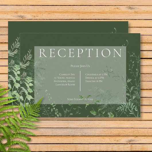 Rustikaler Fern Green Foliage Smaragdgrüner Empfan Begleitkarte