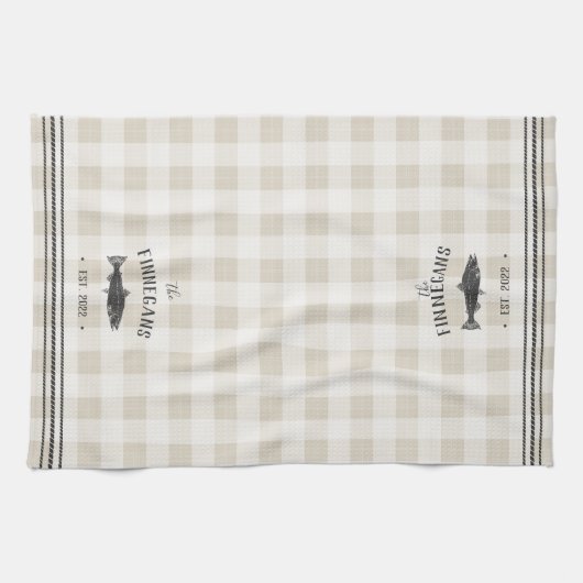 Rustikaler Fisch Personalisiert Kariert Geschirrtuch (Horizontal)
