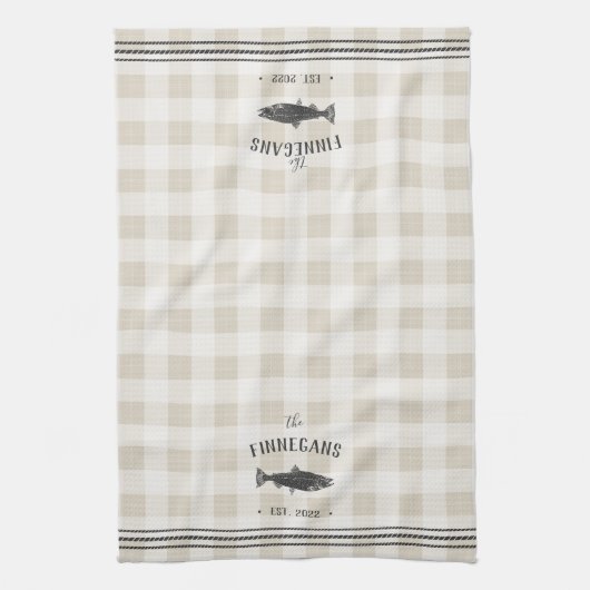 Rustikaler Fisch Personalisiert Kariert Geschirrtuch (Vertikal)