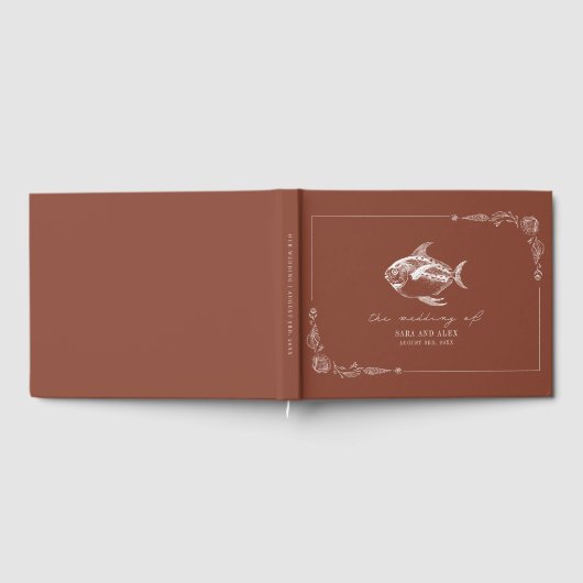 Rustikaler Fisch Terracotta Beach Hochzeit Gästebuch (Voll)
