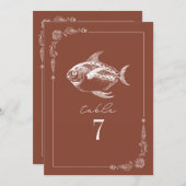 Rustikaler Fisch Terracotta Hochzeit Tischnummer (Vorne/Hinten)