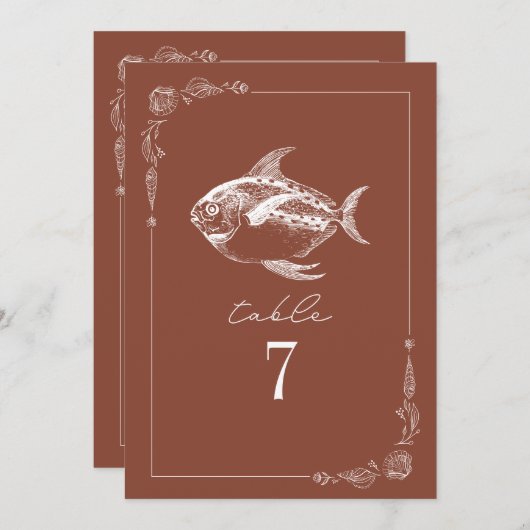 Rustikaler Fisch Terracotta Hochzeit Tischnummer (Vorne/Hinten)