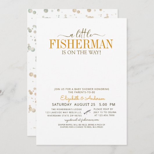 Rustikaler Fischer ist auf dem Weg zur Baby-Dusche Einladung (Vorne/Hinten)