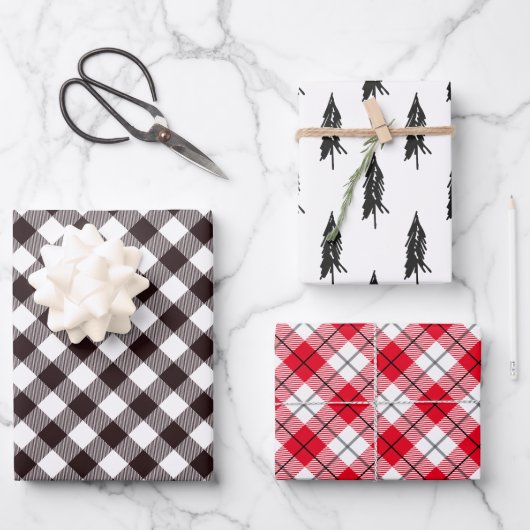 Rustikaler Flannel Weihnachtsbaum Geschenkpapier Set (Vorderseite)