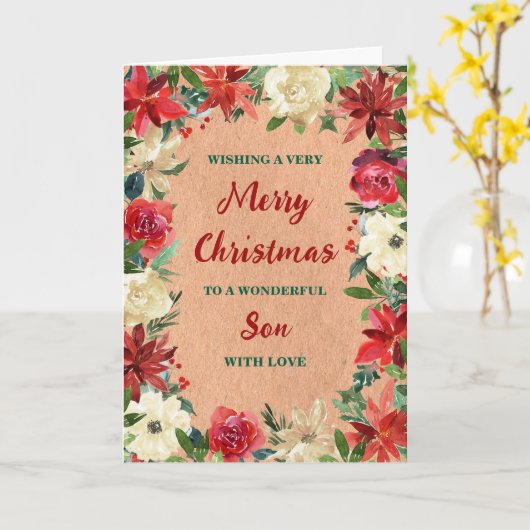 Rustikaler floral Son Frohe Weihnachten Karte (Gelbe Blume)